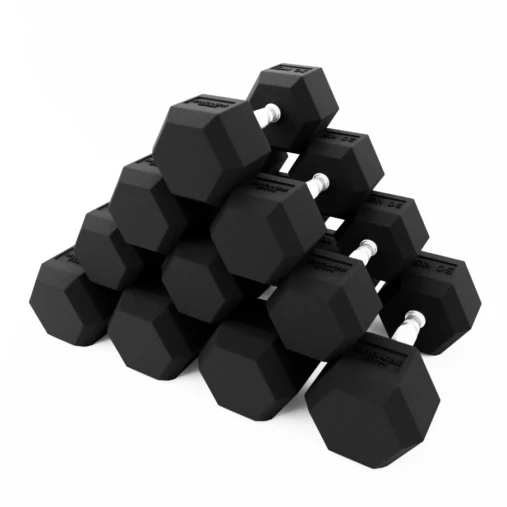 Набор гексагональных обрезиненных гантелей BRONZE GYM 27,5-50 кг - 10 пар, шаг 2,5 кг